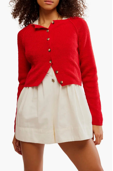 Free People Sydney Shrunken Cardi Atlas Red