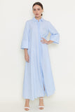 Blue Loose Fit Striped Maxi Shirt Dress