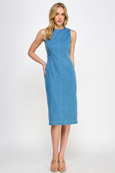 Blue Sleeveless Denim Midi Dress