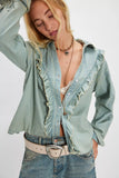 Free People Tattered and Ruffled Top Vintage Tint Wash