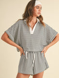 White Knitted Striped Cropped Shirt