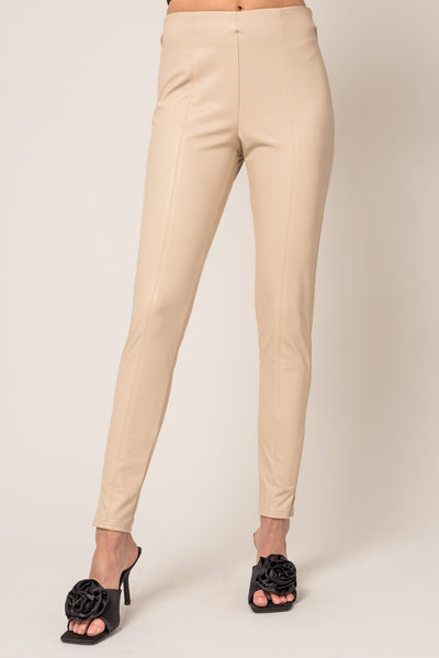 High Waisted Faux Leather Leggings In Beige