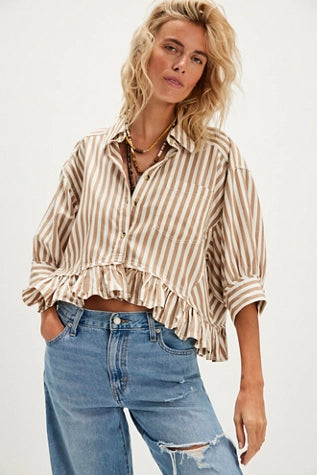 Free People Bailey Stripe Shirt Neutral Combo