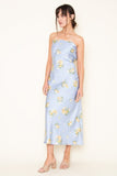 Baby Blue Floral Print Strapless Midi Dress