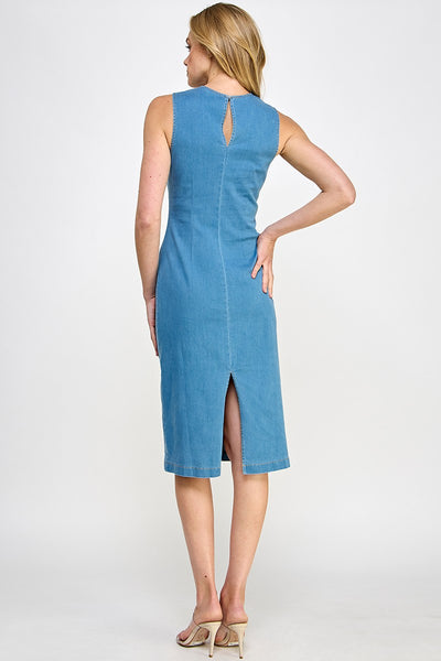 Blue Sleeveless Denim Midi Dress