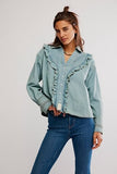 Free People Tattered and Ruffled Top Vintage Tint Wash