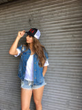 OKLA -- Two Tone Black/White Trucker with Crimson