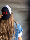OKLA -- Two Tone Black/White Trucker with Crimson