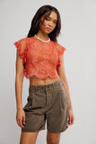 Free People Lunar Ash Lace Top Sunset