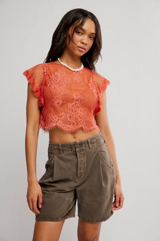 Free People Lunar Ash Lace Top Sunset