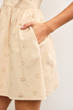 Beige Eyelet Detail Mini Dress