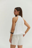White Bubble Hem Poplin Halter Top