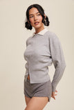 Grey Zipper Slit Fitted Knit Sweater