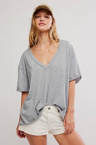 Free People Nina Tee V-Neck Heather Grey