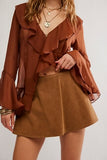 Free People Paradise Found Suede Skort Caramel Cafe