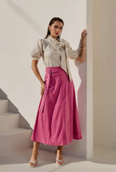 Fuchsia Belted Suede Skirt