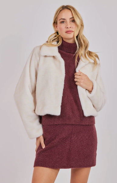 Ivory Short Faux Fur Coat
