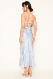 Baby Blue Floral Print Strapless Midi Dress