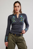 Free People Fleur Embroidered Cuff Graphite Combo
