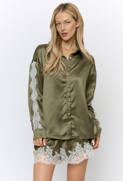Olive Lace Trim Detail Short
