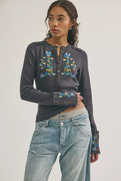 Free People Fleur Embroidered Cuff Graphite Combo