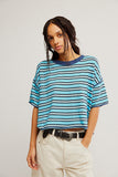 Free People Clean Rugby Tee Crystal Blue Combo