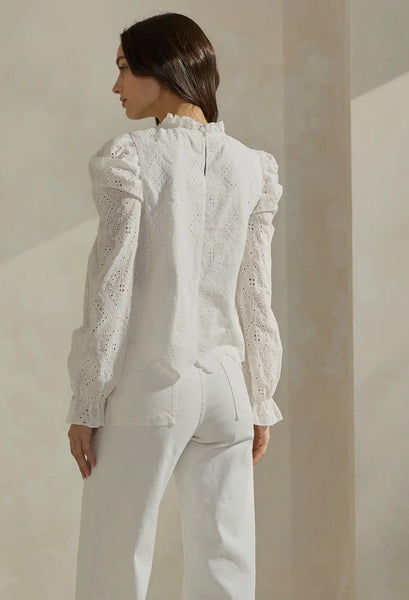 Off White Cotton Eyelet LS Top