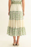 Green Multi Mixed Media Flared Midi Skirt