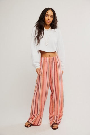 Free People Days End Solar Linen Stripe Soft Coral Combo