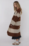 Brown Camel Bubble Sleeve Stripe Duster