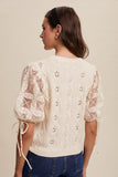 Cream Crochet Sleeve Knit Top