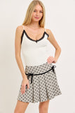 Grey/Black Bow Trim Pleated Polkadot Skirt