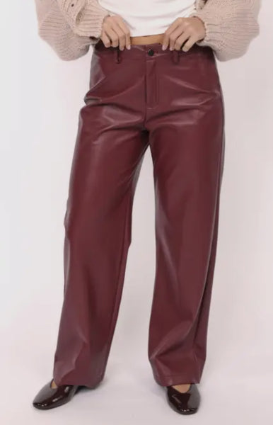 Burgundy Faux Leather Pants