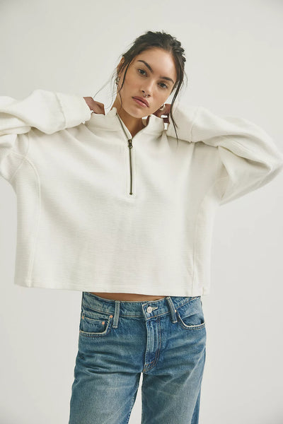 Free People Celeste Quarter Zip Clean Ivory