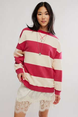 Free People Classic Stripe Crew Wide Cherry Combo Wide