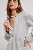 Free People Alana Linen Tunic Blue & White Combo