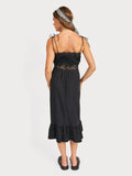 Black Pintuck Lace Midi Dress