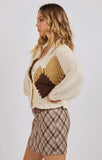 Ivory Multi Celine Diamond Chunky Knit Cardigan