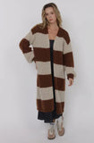 Brown Camel Bubble Sleeve Stripe Duster