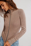 Free People Brunch Girl Zip Up Dusted Cocoa
