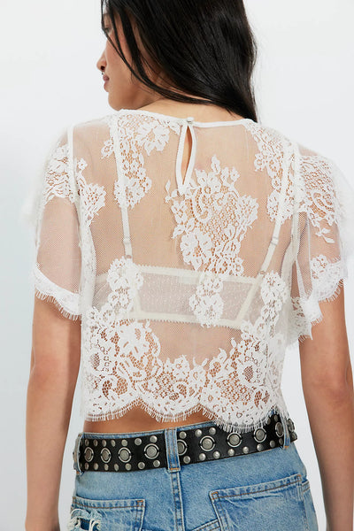 Free People Lunar Ash Lace Top Clean Ivory