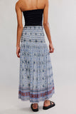 Free People Ravenna Printed Maxi Skirt Blue Bird Combo