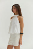 White Bubble Hem Poplin Halter Top