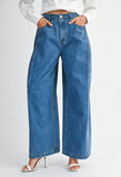 High Waisted Pleated Wide Leg Jean Pant