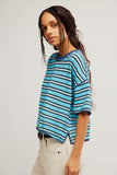 Free People Clean Rugby Tee Crystal Blue Combo