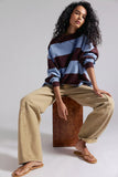 Free People Classic Stripe Crew Wide Periwinkle Combo