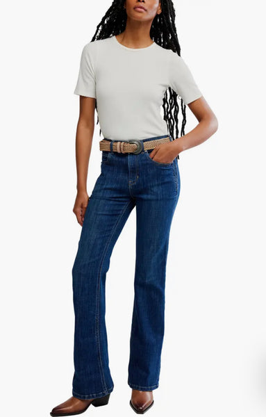 Free People Double Knot High-Rise Straight Bootcut Jeans Aegean