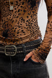 Free People Lilly Printed Long Sleeve Brown Combo