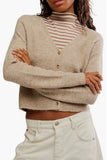 Free People School Girl Cardi Feather Grey Melange Taupe