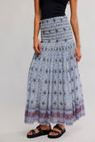 Free People Ravenna Printed Maxi Skirt Blue Bird Combo